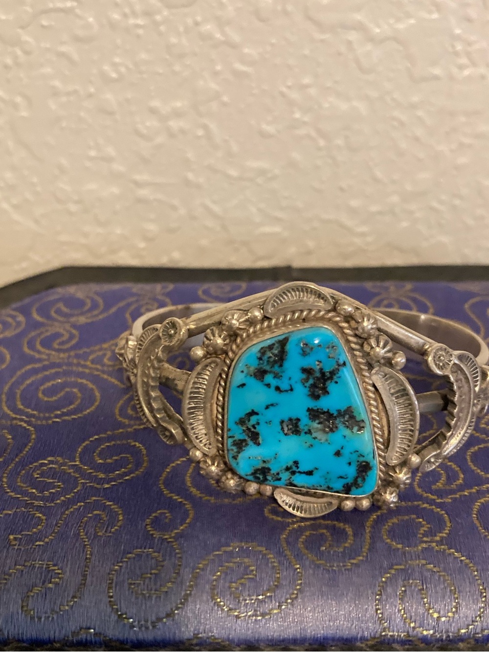 Turquoise Stone Silver Cuff Bracelet - Blue Turquoise